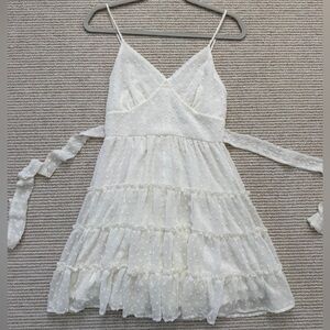Altar'd State White Polka Dot Tiered Spaghetti Strap Dress